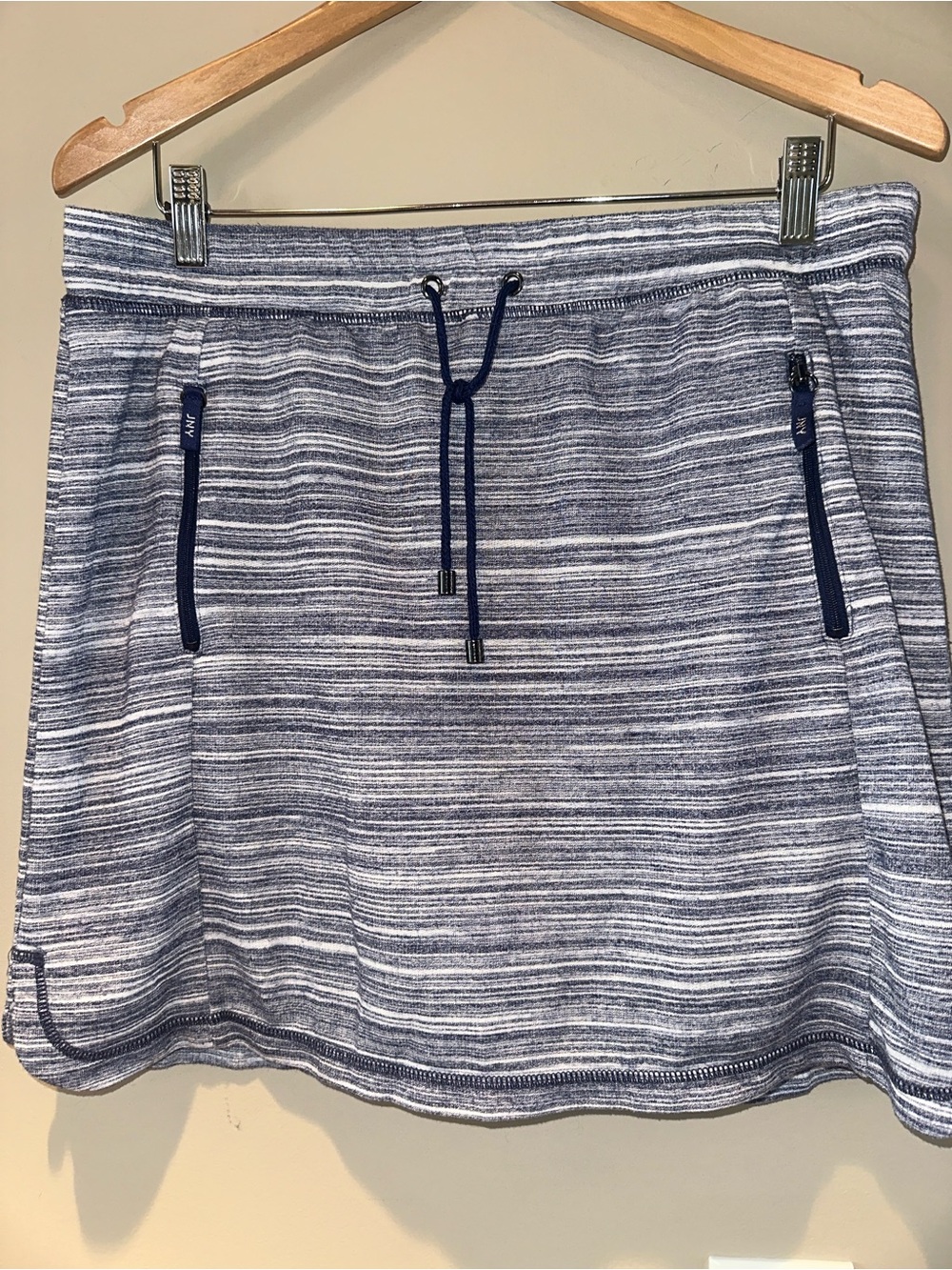 Jone NY striped Blue Drawstring Skort with Zip Pockets size Large